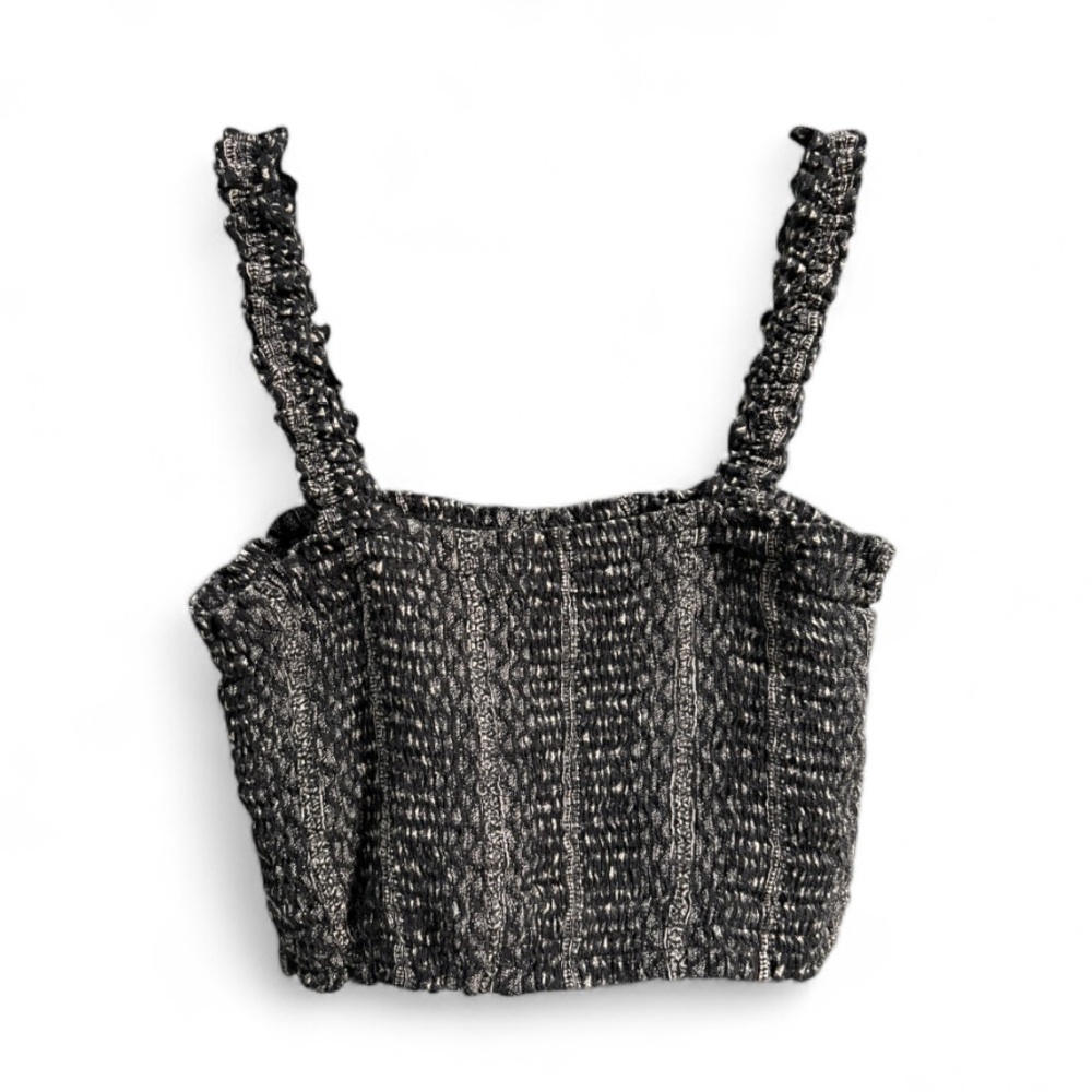 Paper Crane Black White Smocked Ruffle Strap Crop Top XS C91251CT